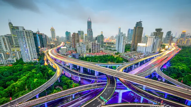 View of a motorway junction in a major Chinese city