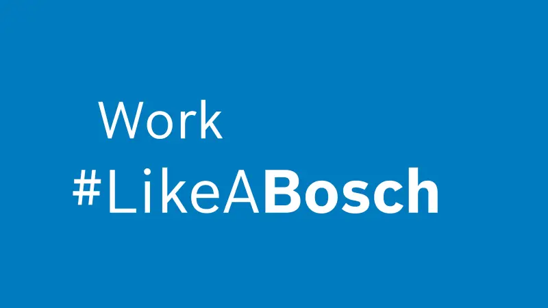 Lettering "Work #LikeABosch" in white on a blue background