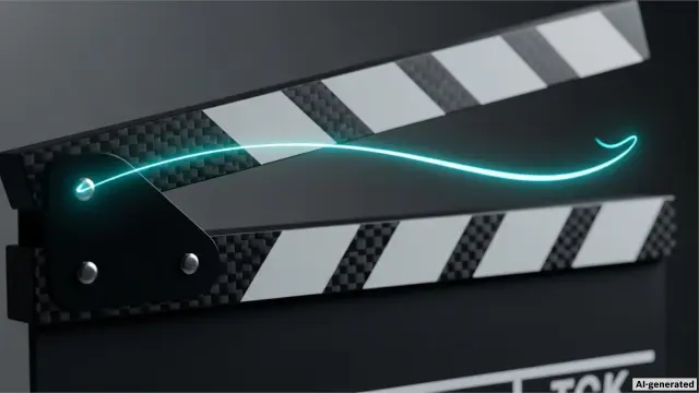 Close-up auf eine Filmklappe, umhüllt von einem digitalen blauen Element 