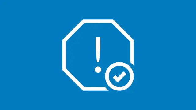 Ilustración de un signo de exclamación blanco sobre fondo azul