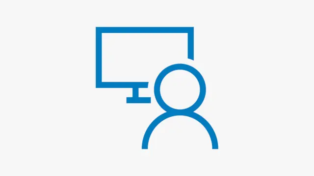 Icon mit einer stilisierten Person vor einem Bildschirm