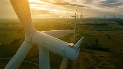 View of a large windmill in the sunset