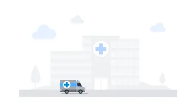 Illustration of a hospital in blue colors